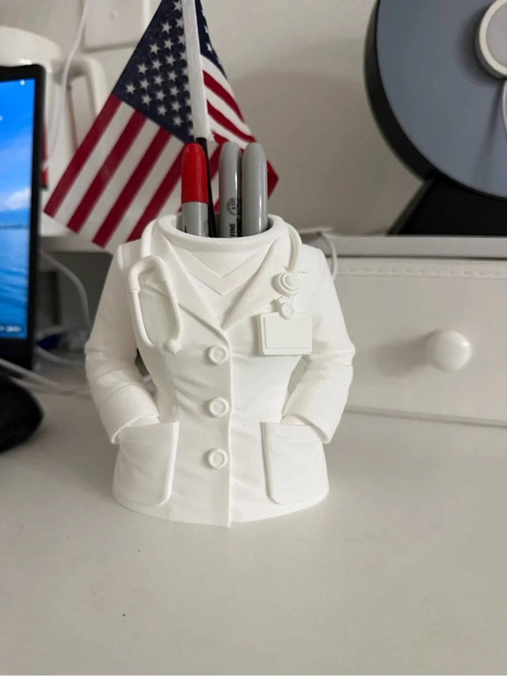 3D Medical Desk Organizer – Lab Coat Bust with Stethoscope and Card Holder